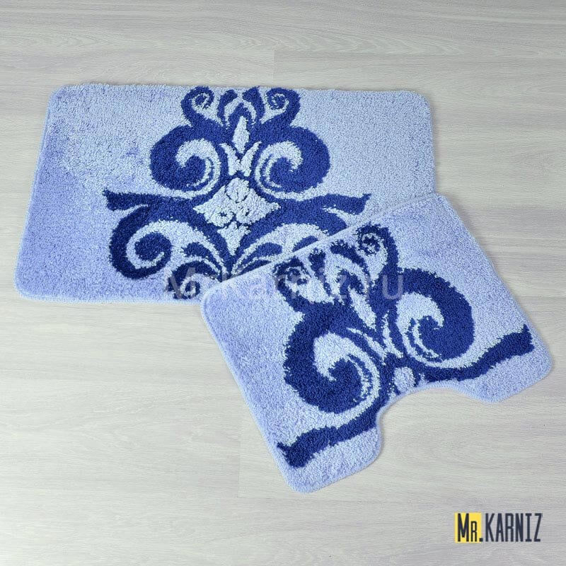 Комплект ковриков для ванной и туалета DAMASK синий