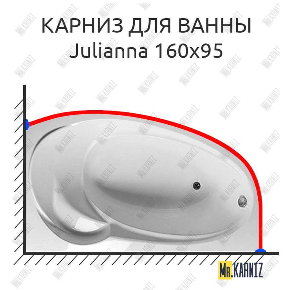 Карниз для ванны 1 MarKa Julianna 160х95 Усиленный 25 мм MrKARNIZ